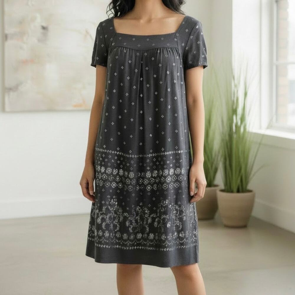 Gerard Darel Gray Sequin Dress 6 Square Neck Embellished Border Shift Parisian